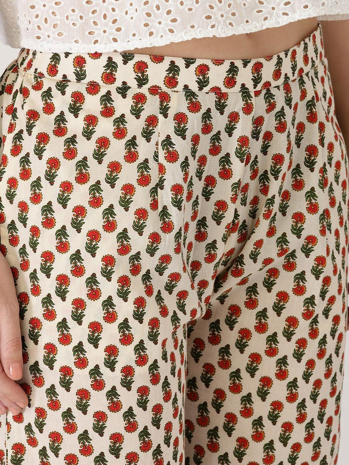 White Printed Cotton Trousers
