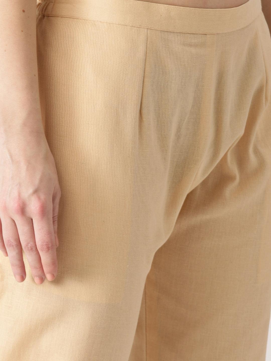 Beige Solid Cotton Trousers - ShopLibas