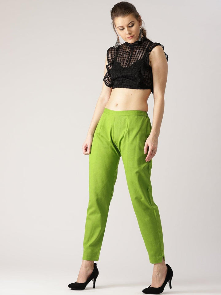 Green Solid Cotton Trousers