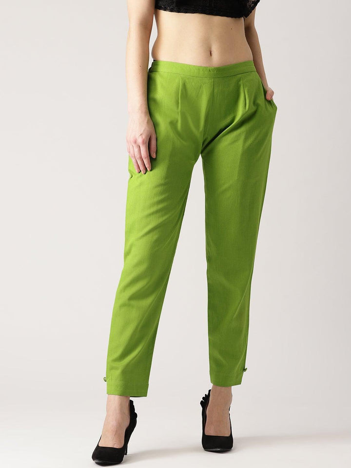 Green Solid Cotton Trousers