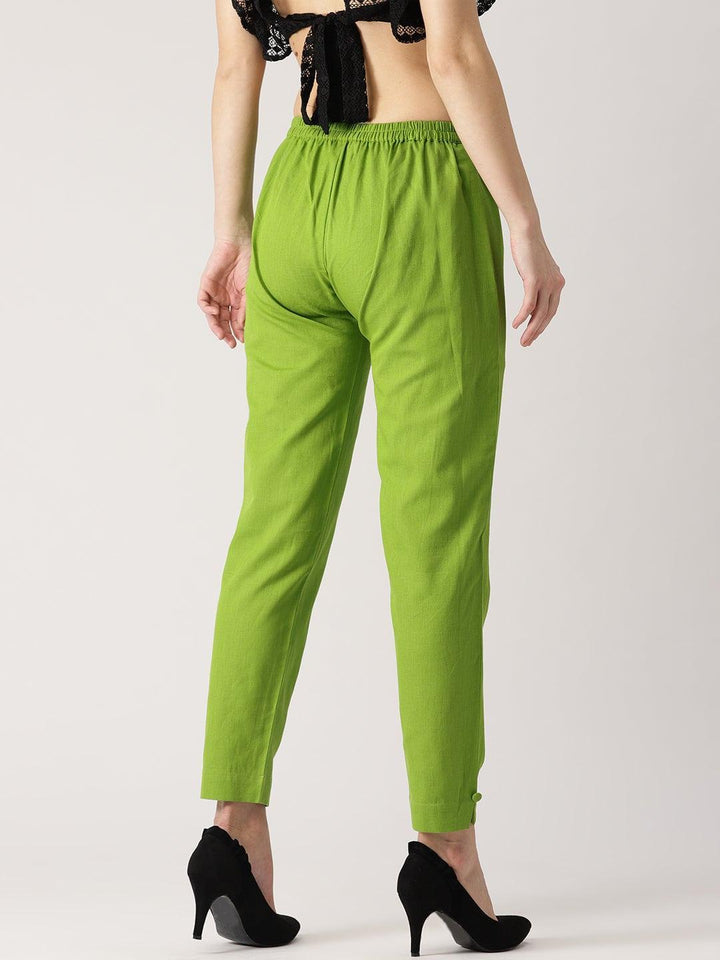 Green Solid Cotton Trousers