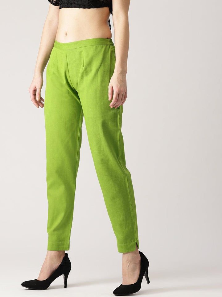 Green Solid Cotton Trousers