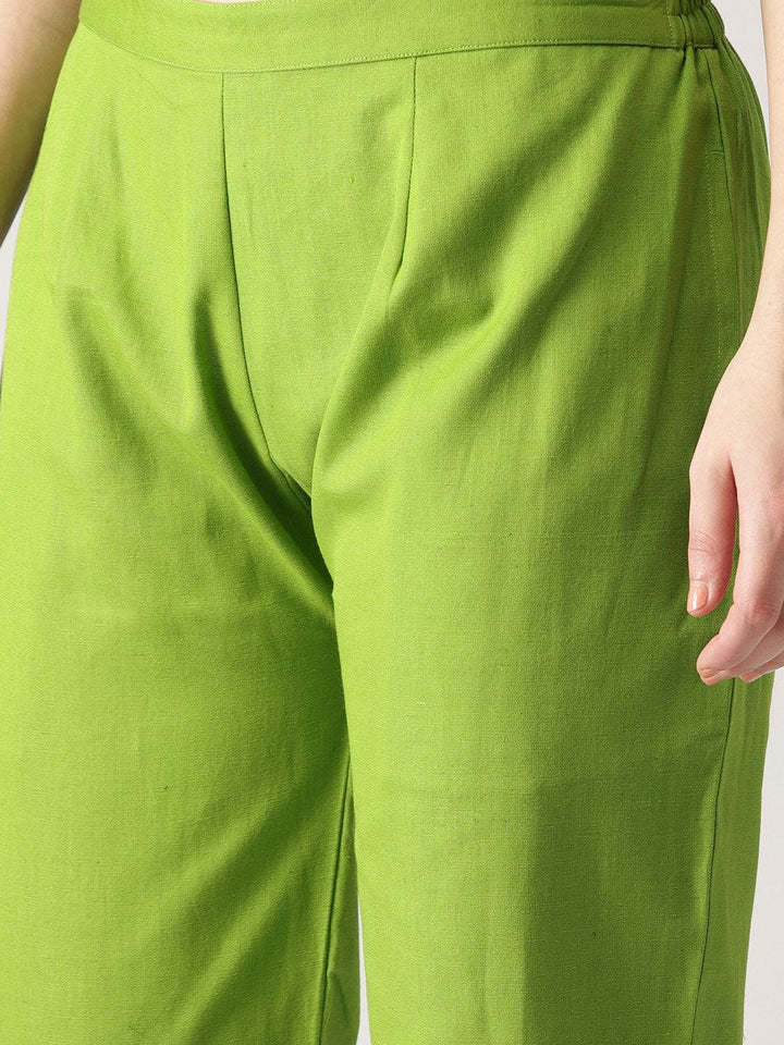 Green Solid Cotton Trousers