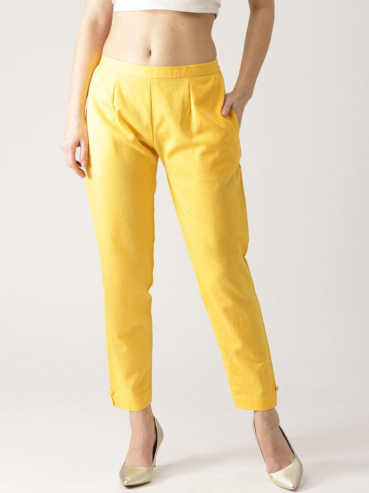Yellow Solid Cotton Trousers