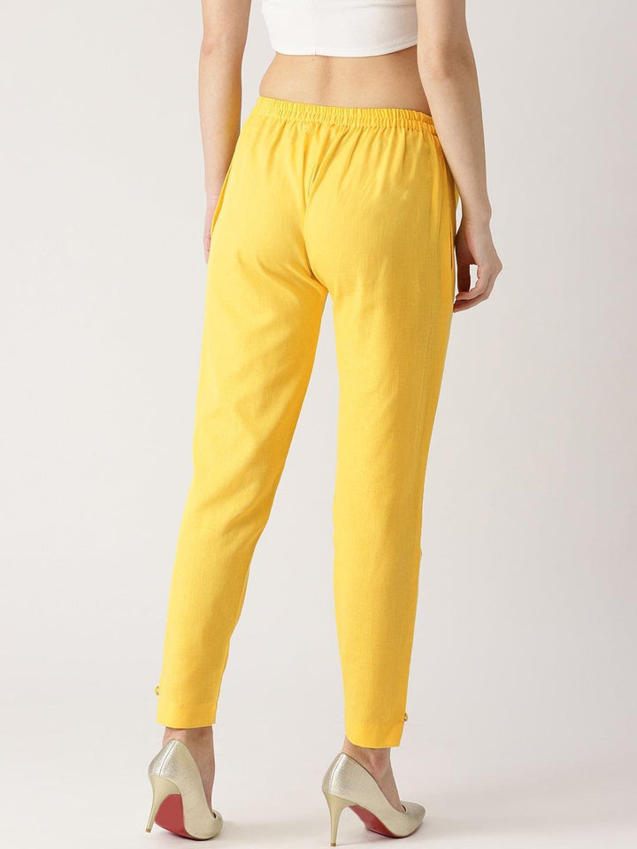 Yellow Solid Cotton Trousers