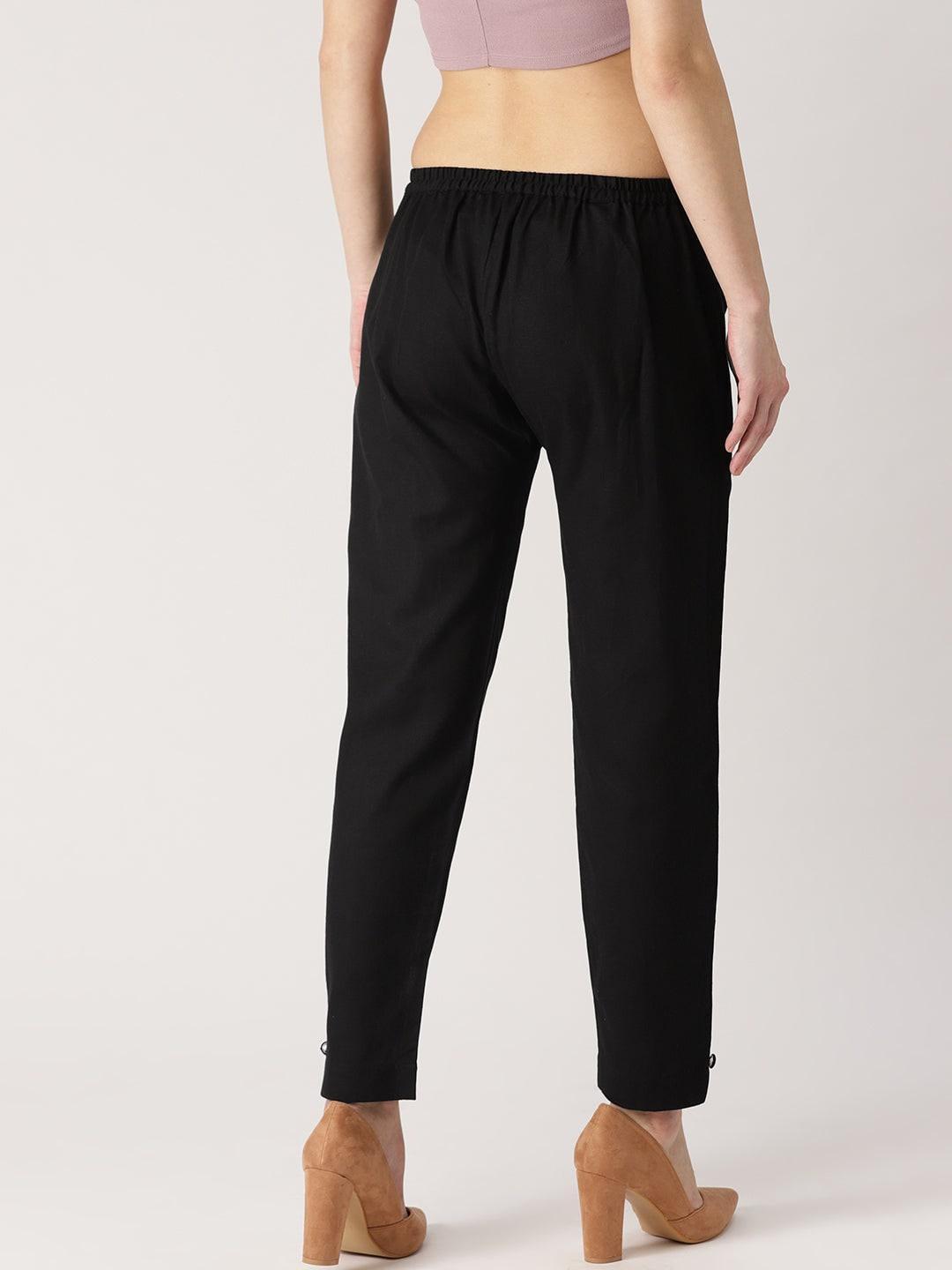 Black Solid Cotton Trousers - ShopLibas
