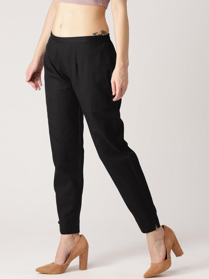 Black Solid Cotton Trousers