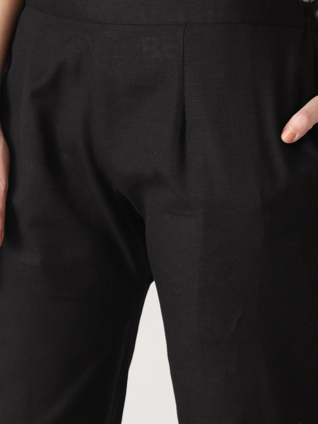 Black Solid Cotton Trousers - ShopLibas