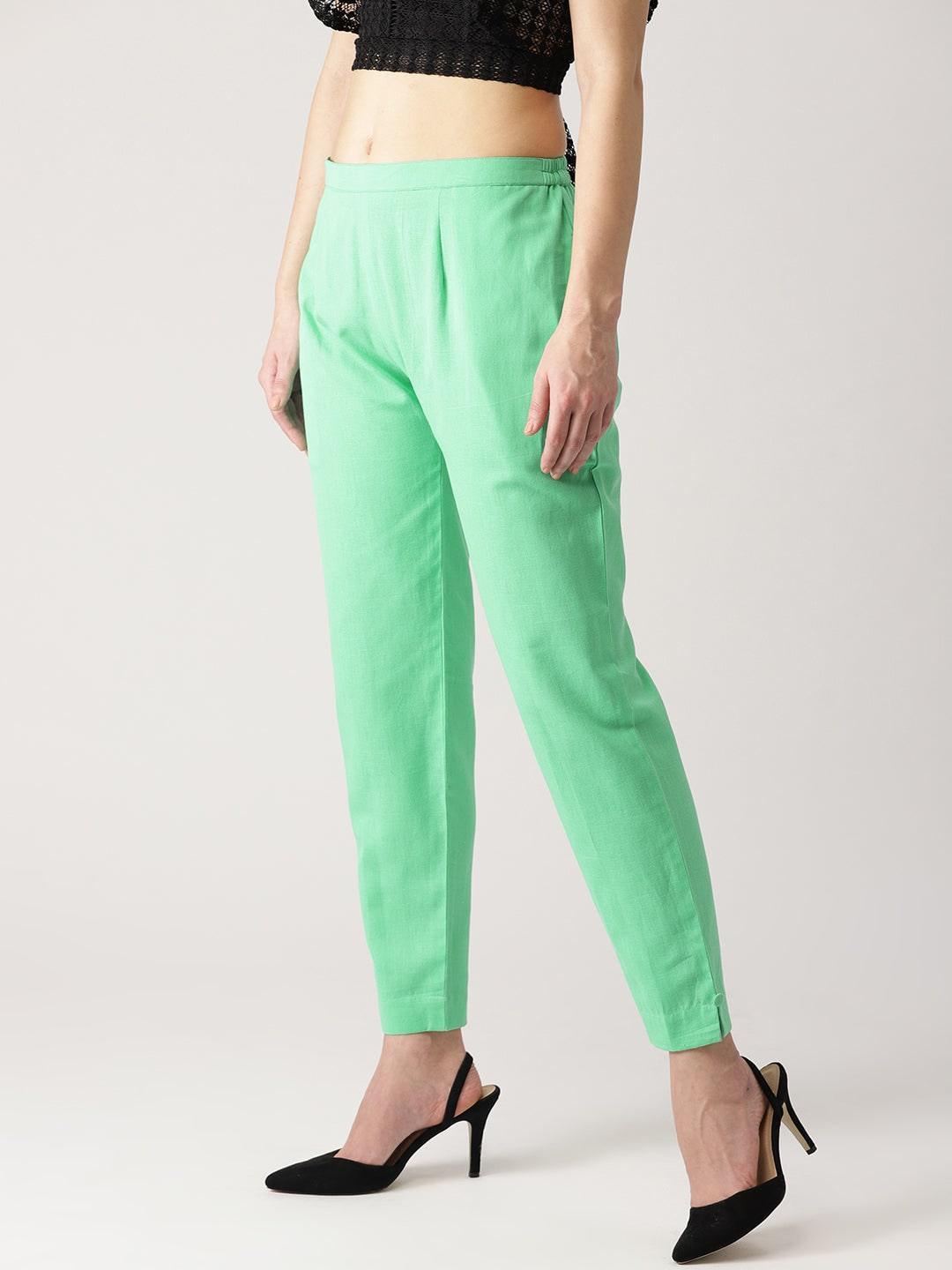 Green Solid Cotton Trousers - ShopLibas