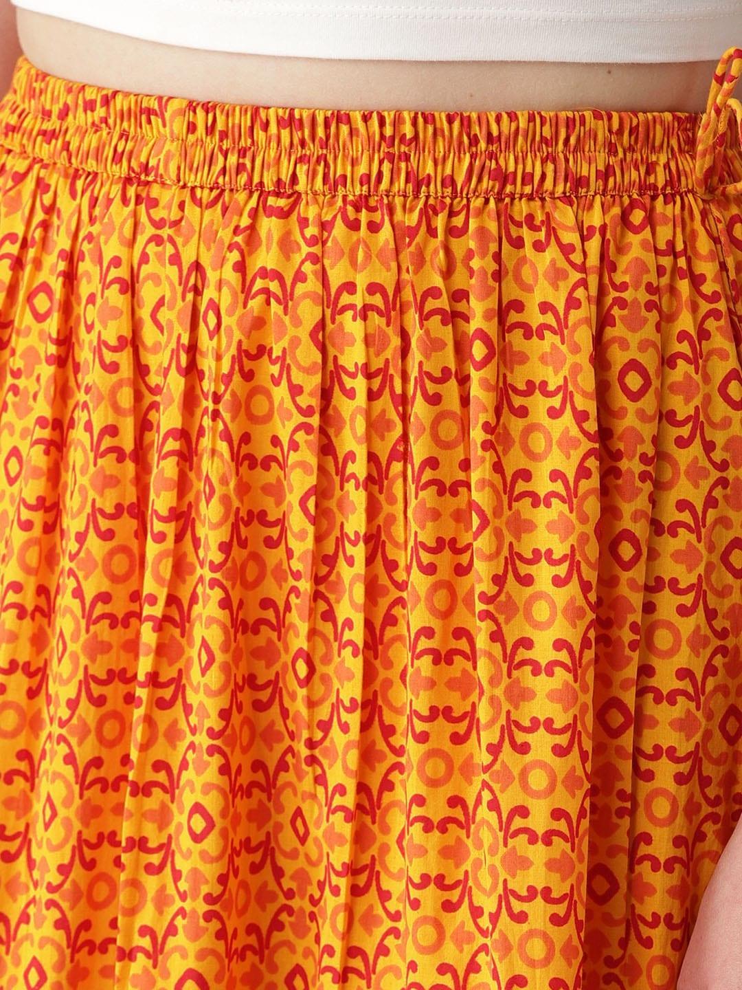 Yellow Printed Cotton Skirt - ShopLibas