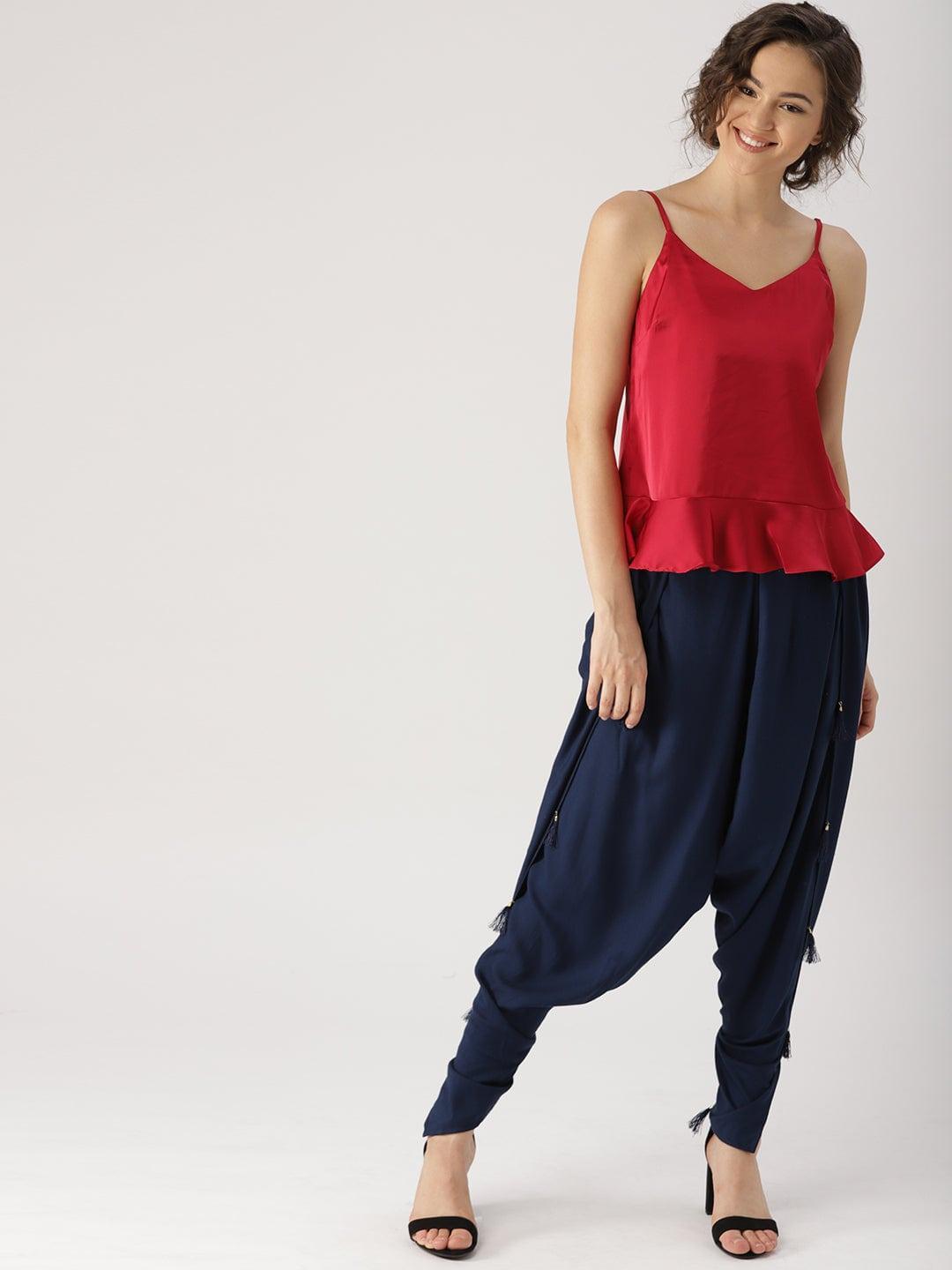 Blue Solid Rayon Dhotis - ShopLibas