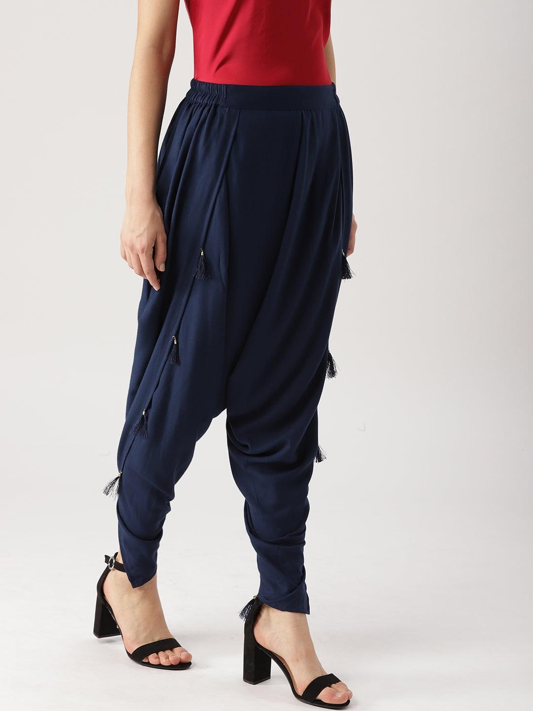 Blue Solid Rayon Dhotis - ShopLibas