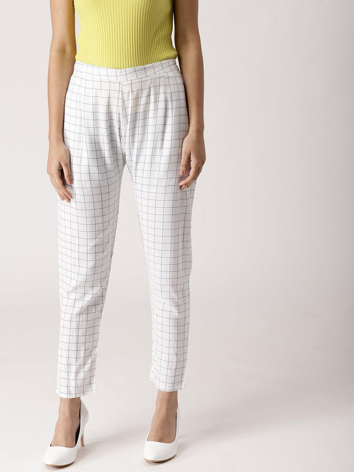 White Checkered Rayon Trousers