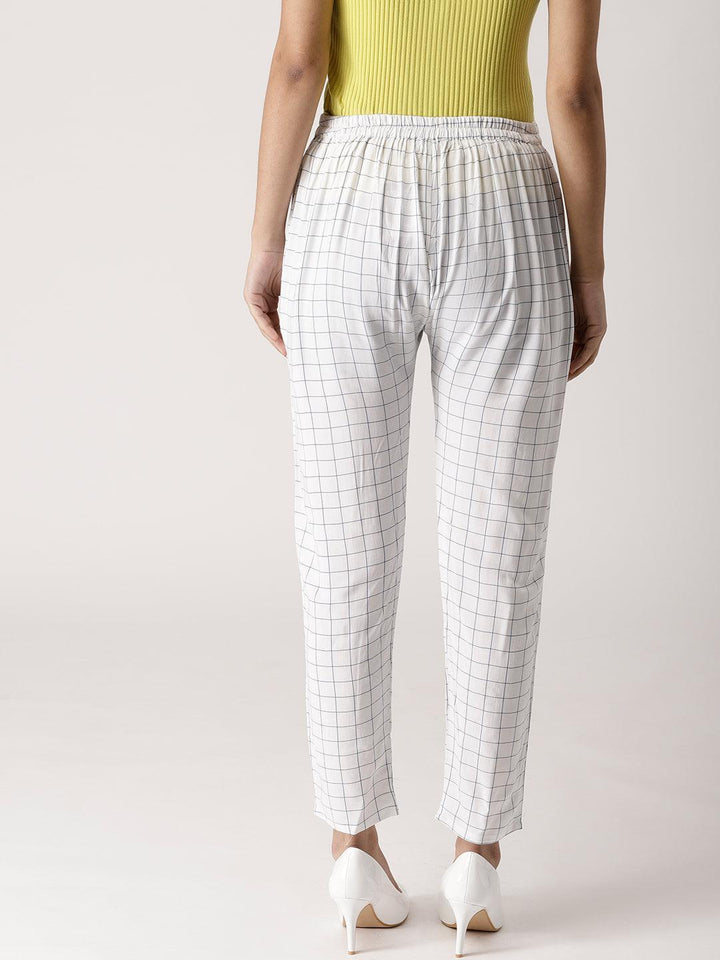 White Checkered Rayon Trousers