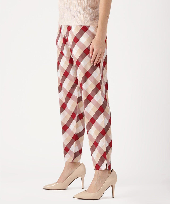 White Checkered Polyester Trousers