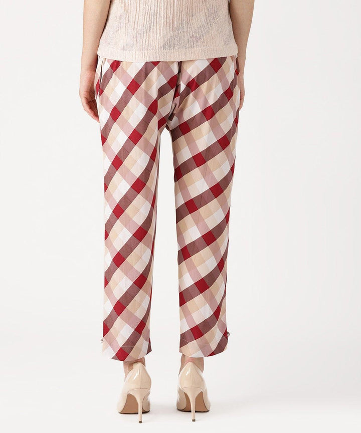 White Checkered Polyester Trousers