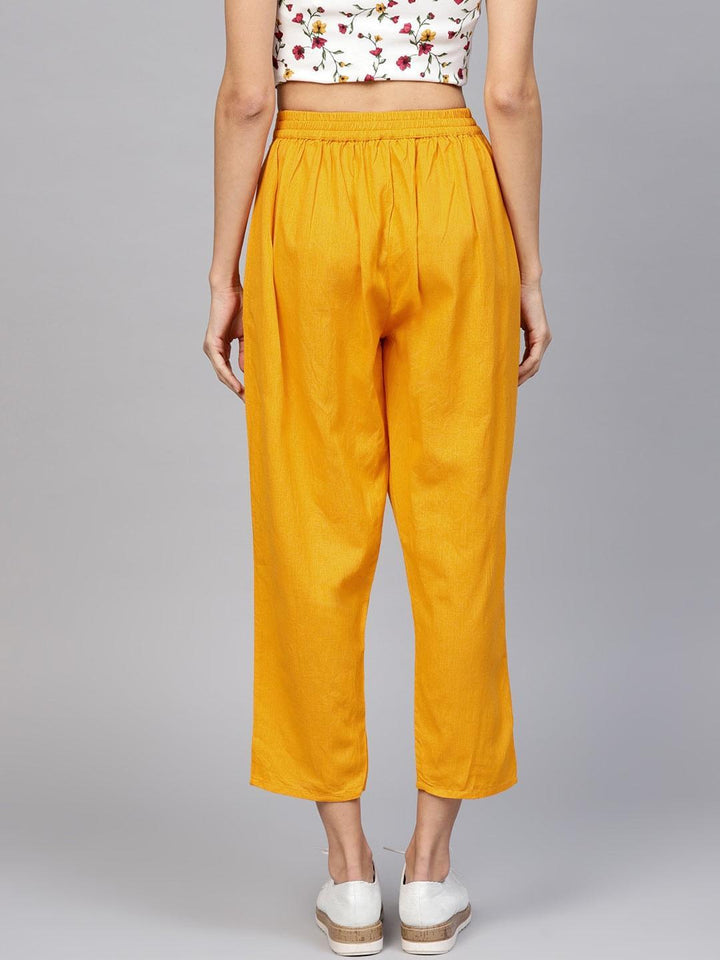 Yellow Solid Cotton Trousers