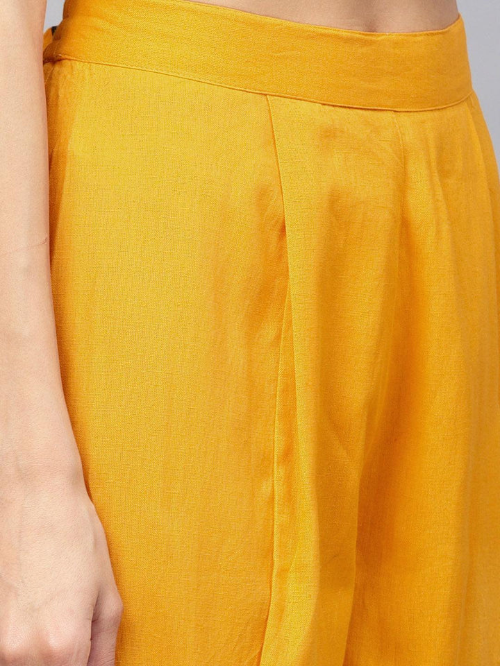 Yellow Solid Cotton Trousers