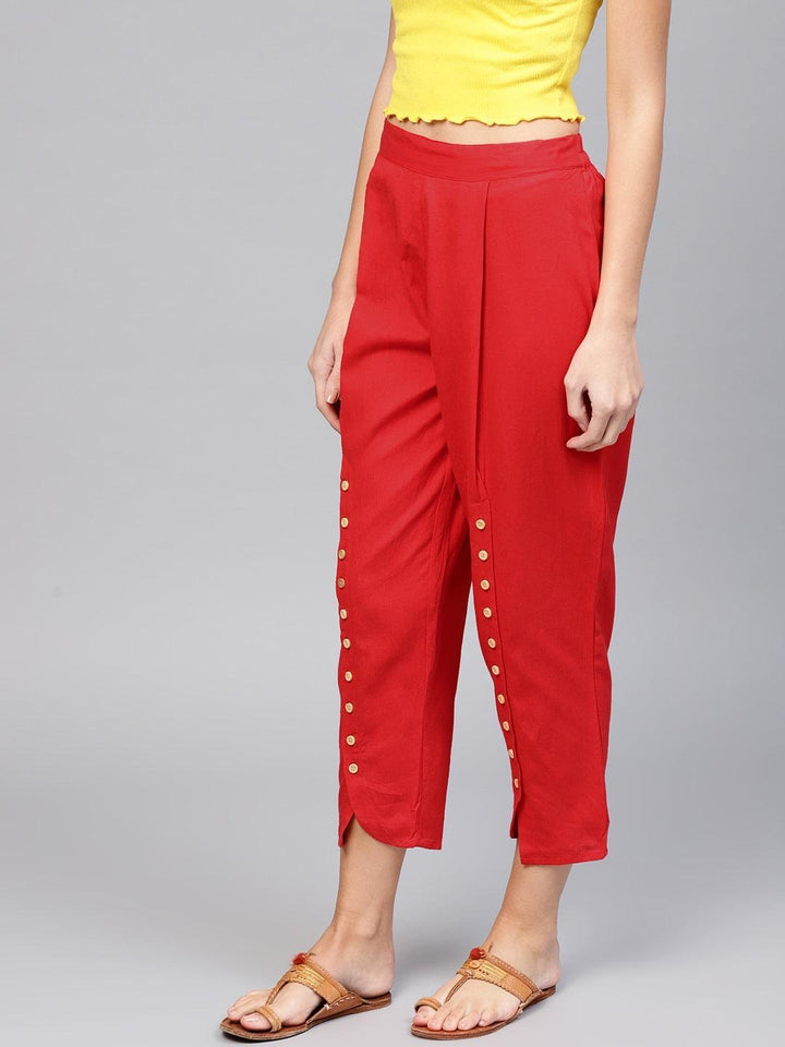 Red Solid Cotton Trousers