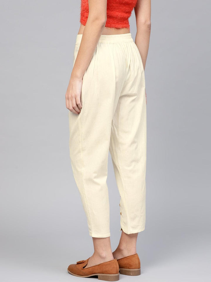 White Solid Cotton Trousers