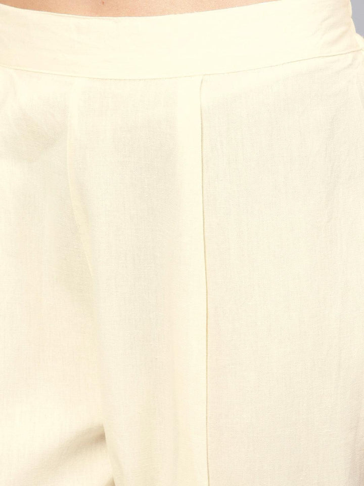 White Solid Cotton Trousers