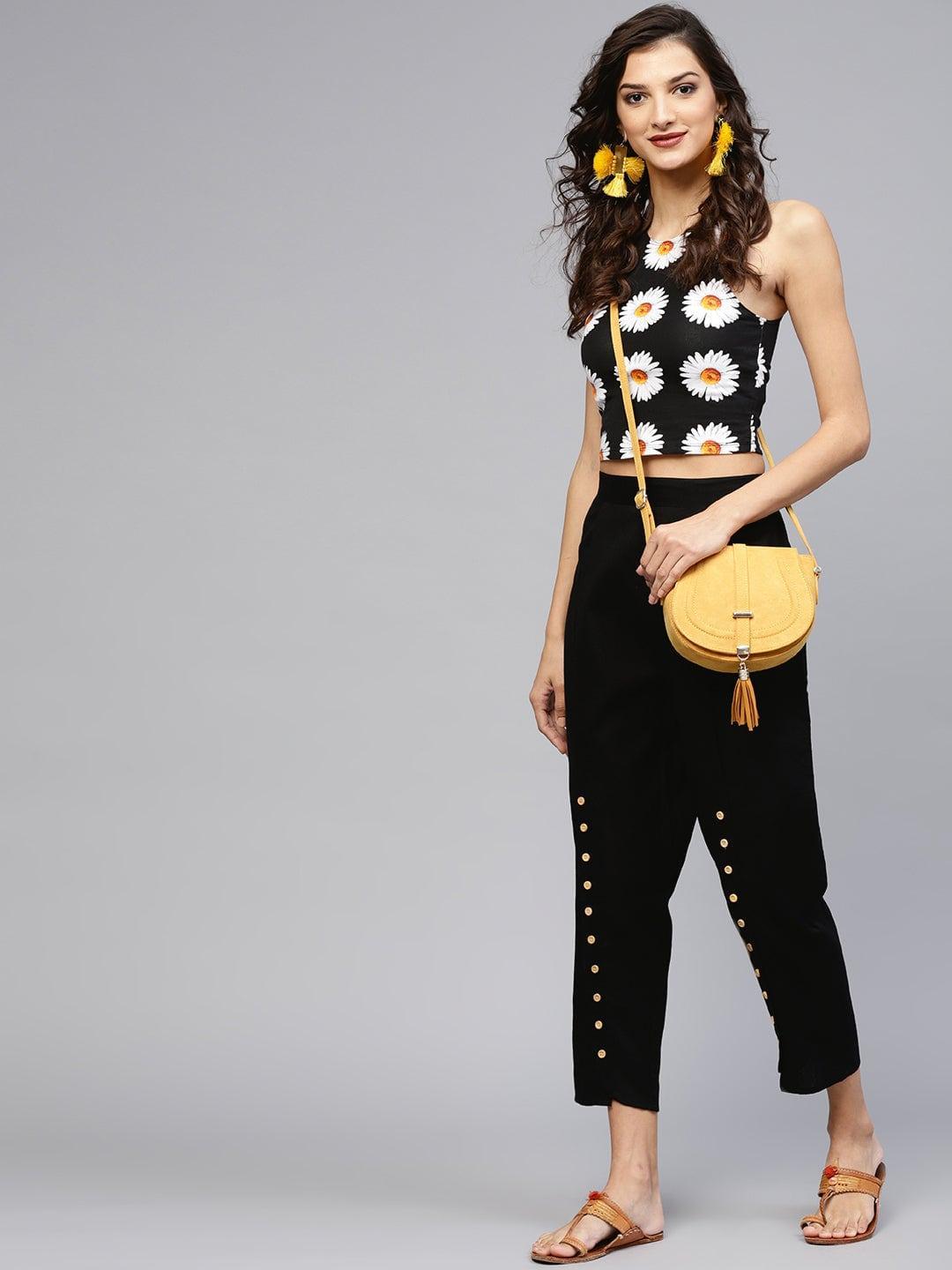 Black Solid Cotton Trousers - ShopLibas