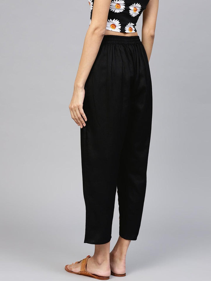 Black Solid Cotton Trousers