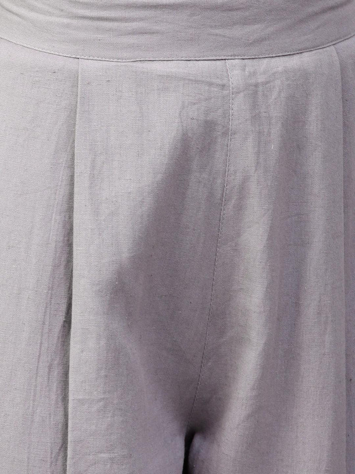 Grey Solid Cotton Trousers