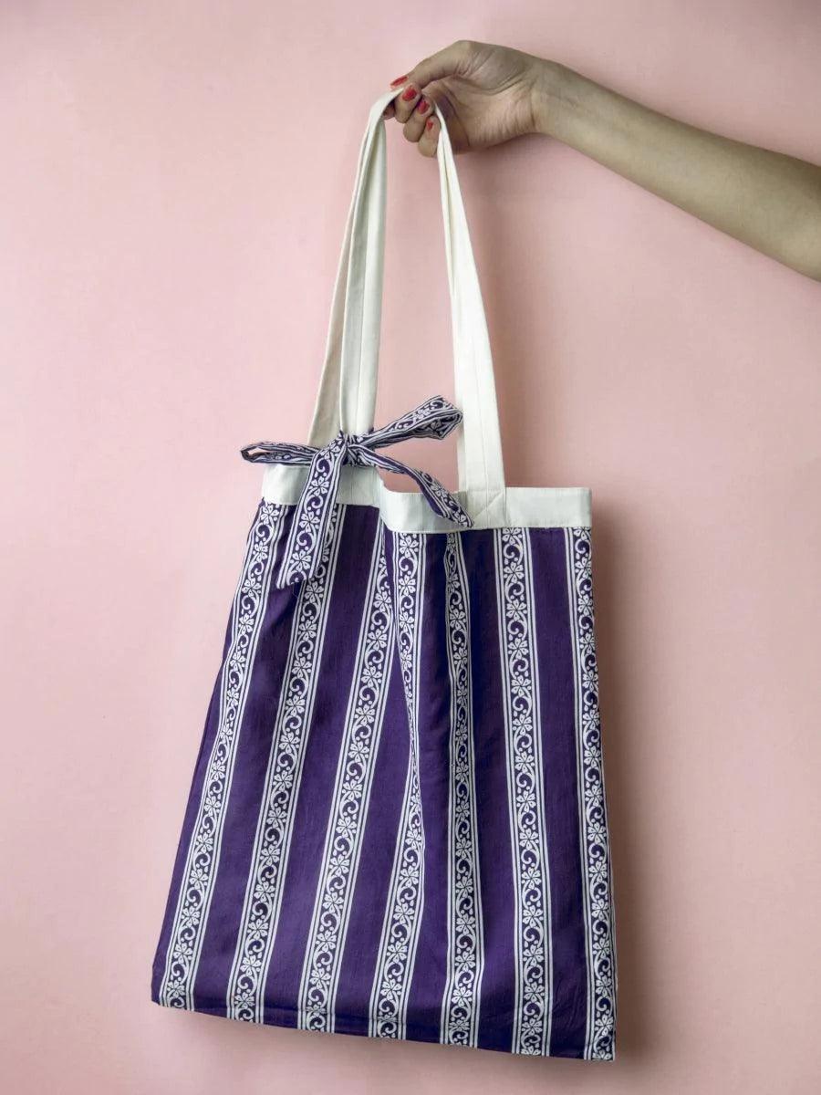 Libas DIY Tote Bag with Purple Color Printed Pattern Inside - ShopLibas