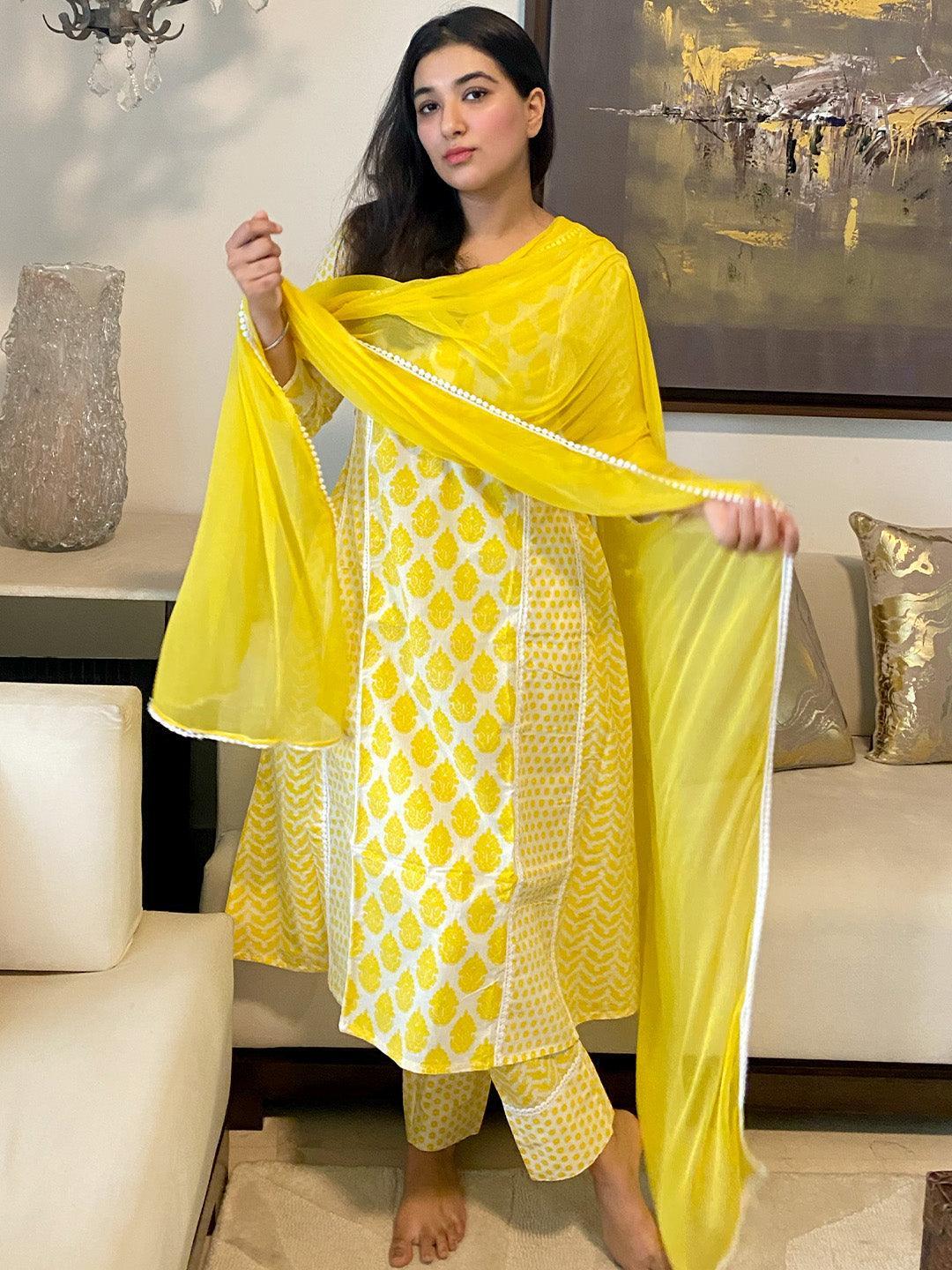 Yellow Printed Cotton Suit Set - ShopLibas