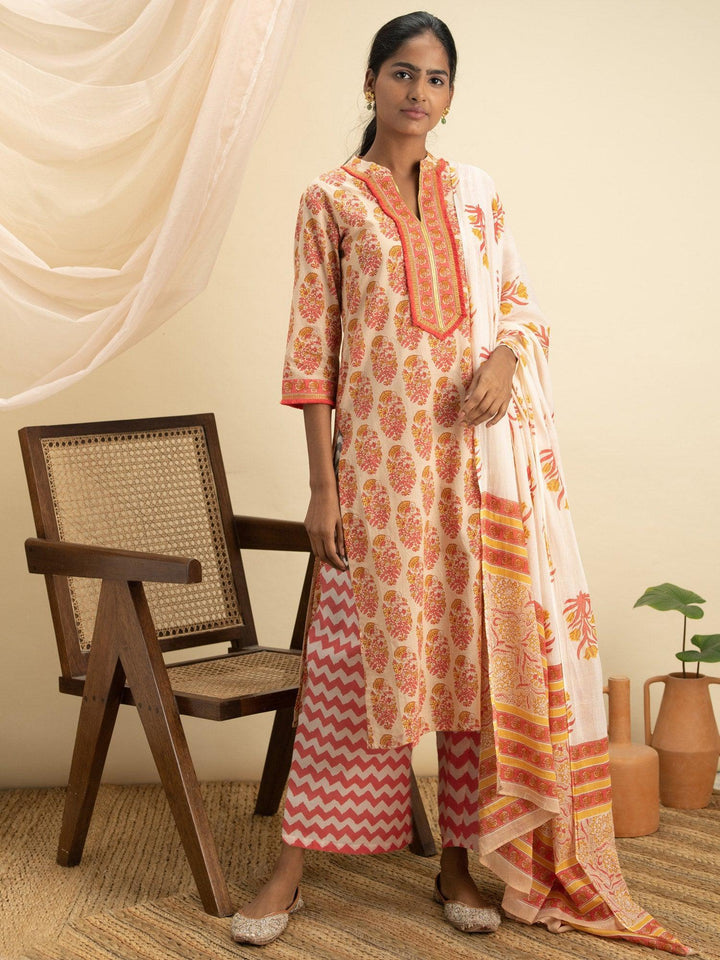 Multicoloured Printed Cotton Suit Set