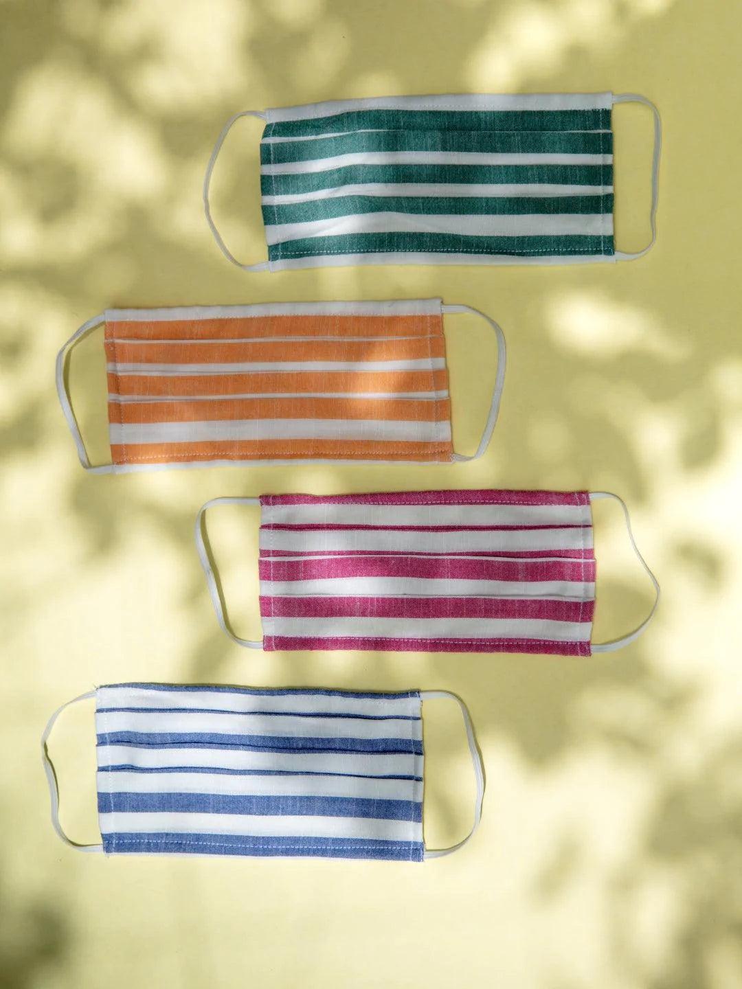 Libas Multicolored Up-cycled Cotton Masks with Stripes ( Pack of 4 ) - ShopLibas