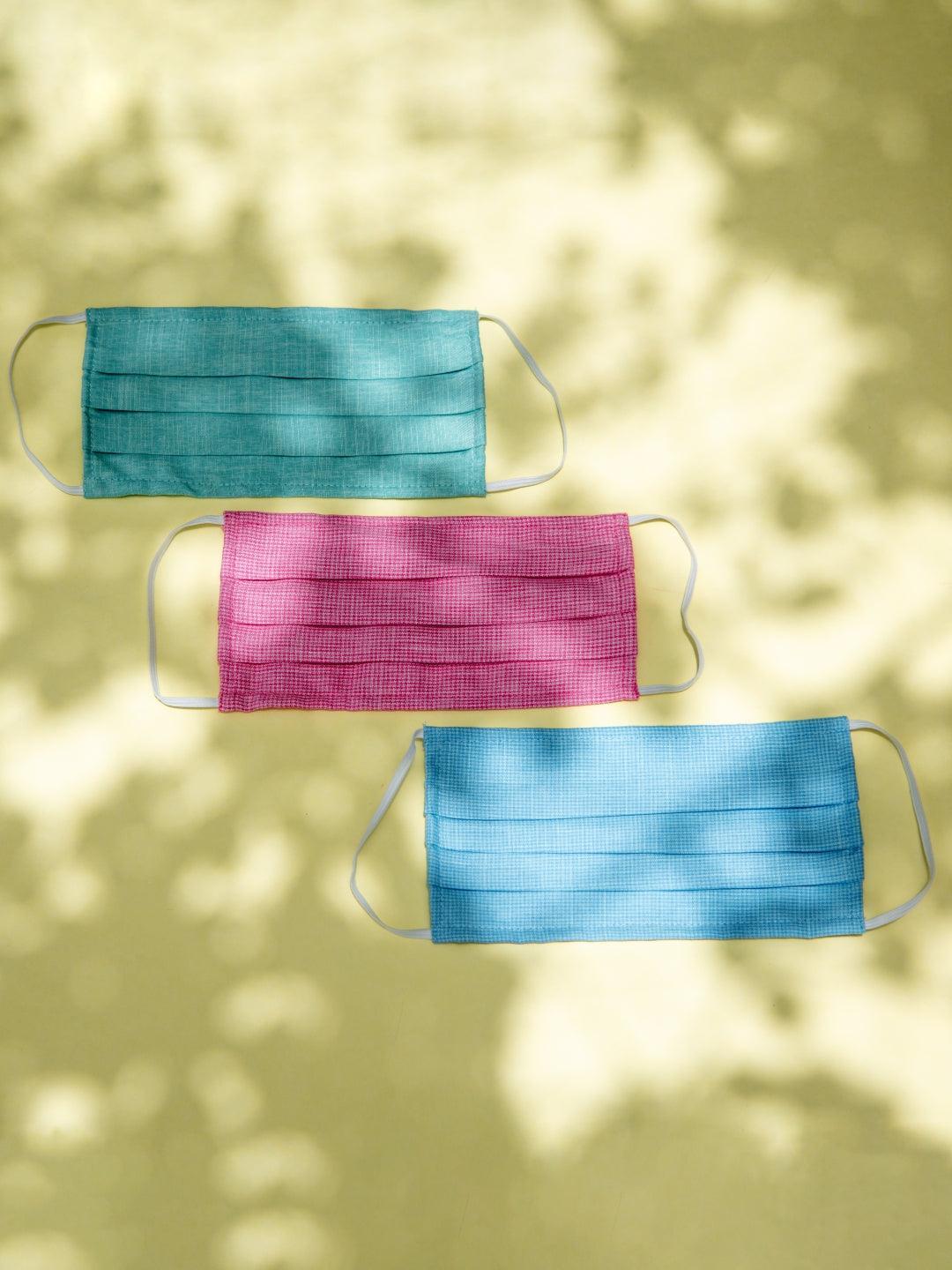 Libas Multicolored Up-cycled Cotton Masks with Pleates ( Pack of 3 ) - ShopLibas
