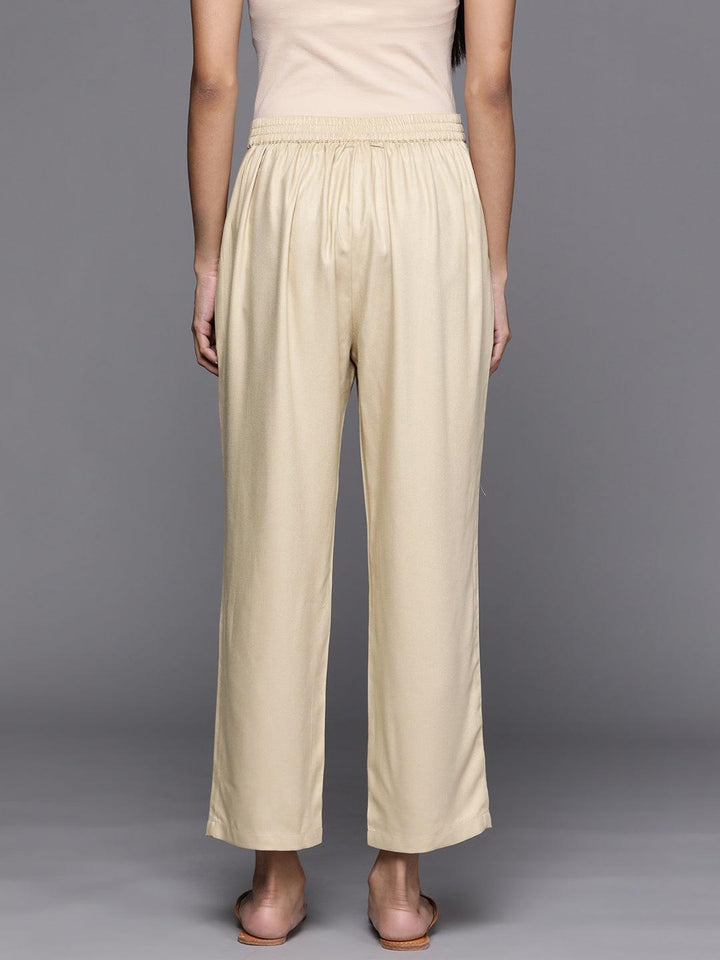 Beige Solid Pashmina Wool Trousers