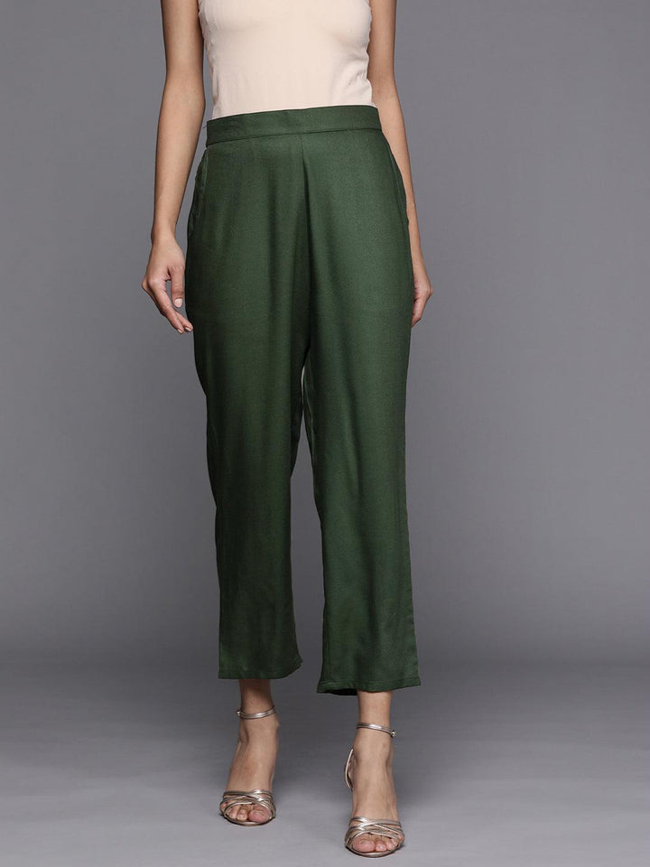 Green Solid Pashmina Wool Trousers
