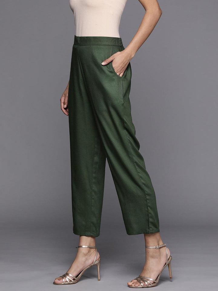 Green Solid Pashmina Wool Trousers