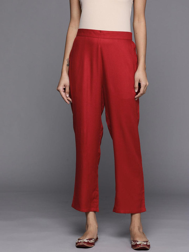 Red Solid Pashmina Wool Trousers
