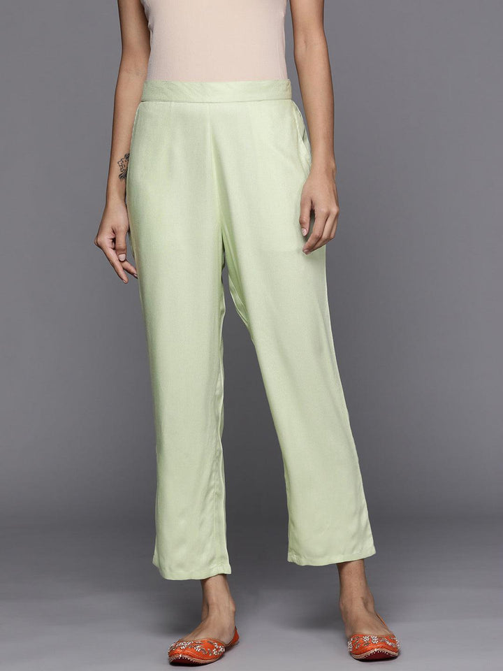 Green Solid Pashmina Wool Trousers
