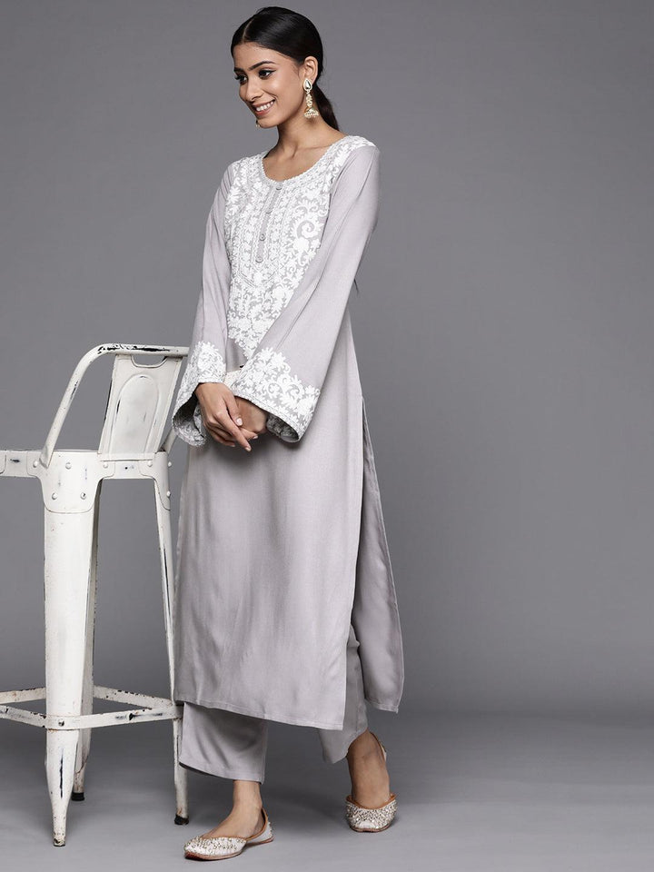 Grey Solid Pashmina Wool Trousers