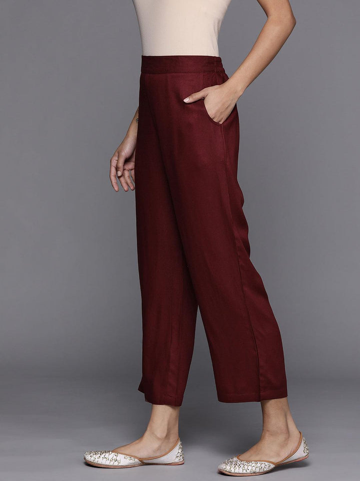 Maroon Solid Pashmina Wool Trousers