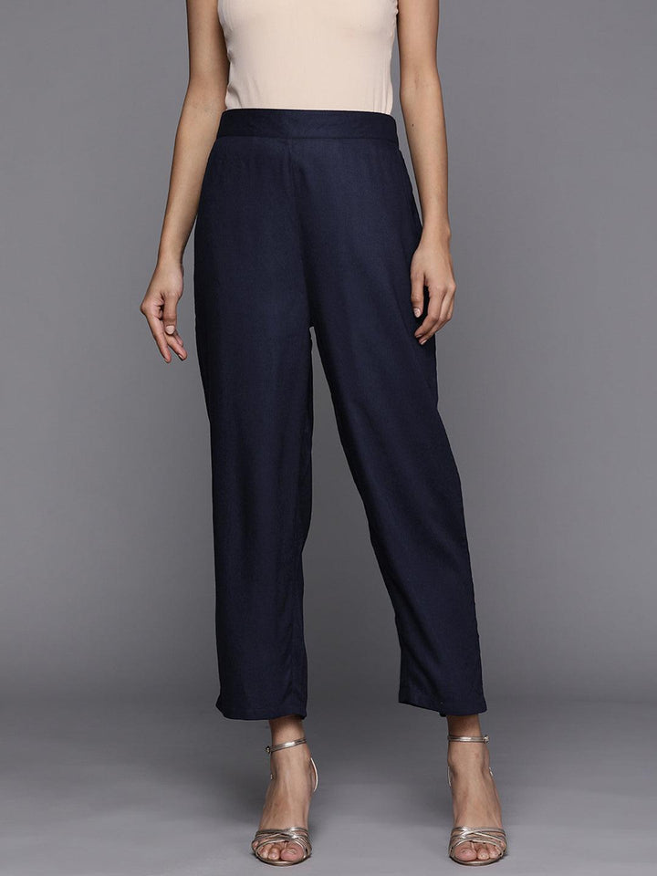 Blue Solid Pashmina Wool Trousers
