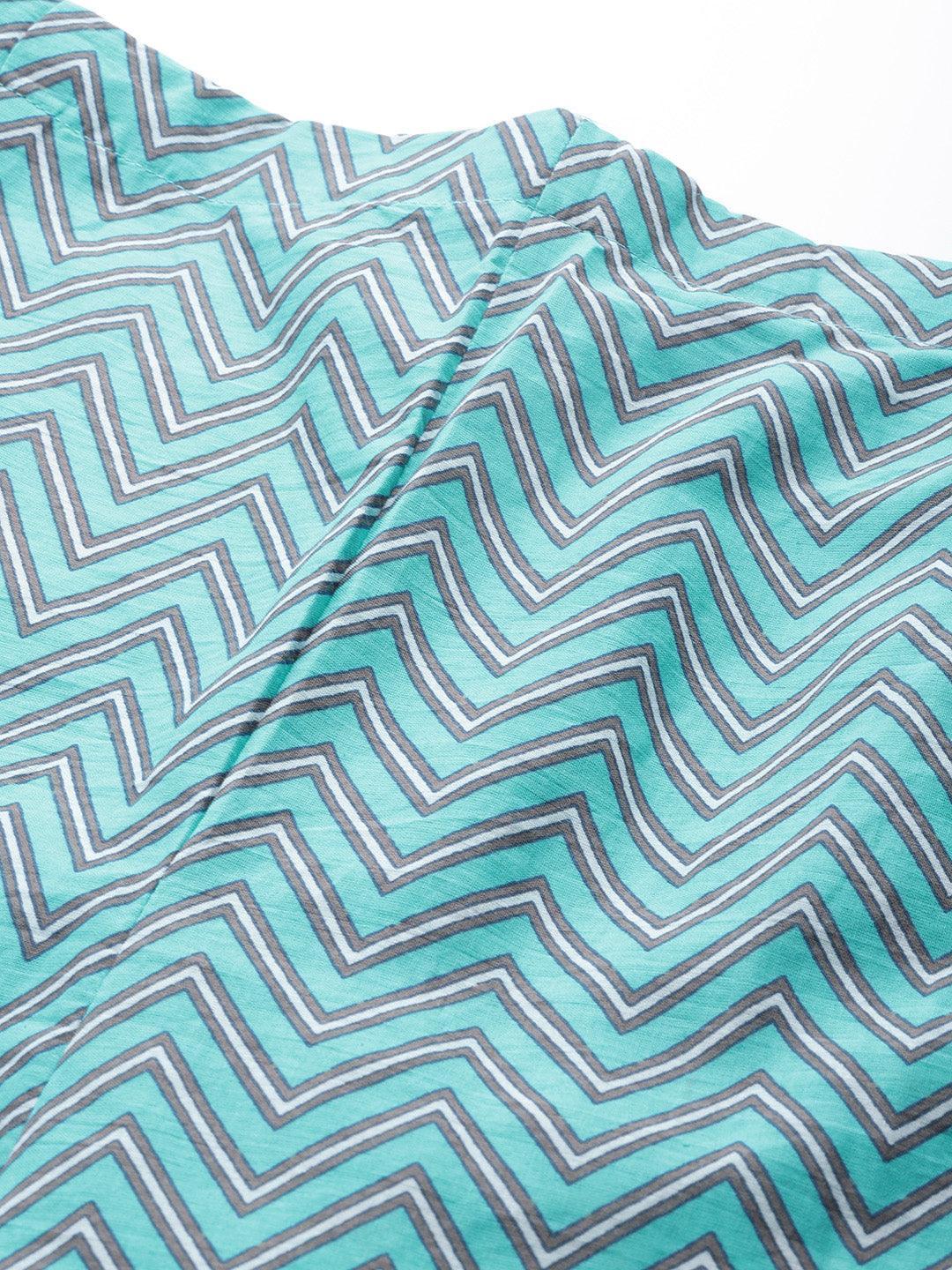 Blue Printed Cotton Palazzo - ShopLibas
