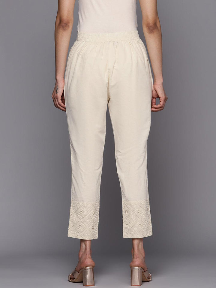 Off White Embroidered Cotton Trousers