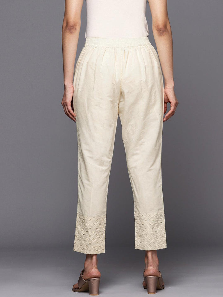 Off White Embroidered Cotton Trousers