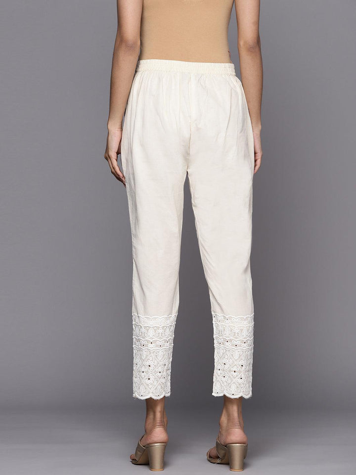 Off White Embroidered Cotton Trousers