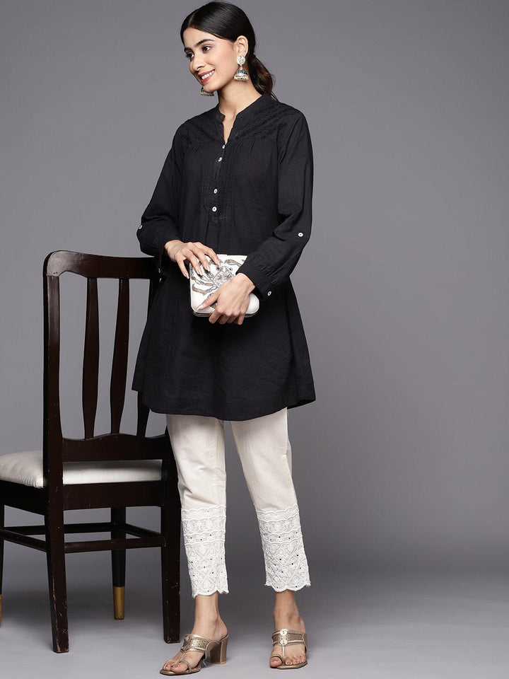 Off White Embroidered Cotton Trousers