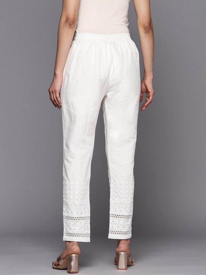 White Embroidered Cotton Trousers