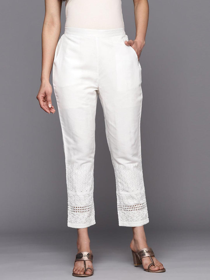 White Embroidered Cotton Trousers