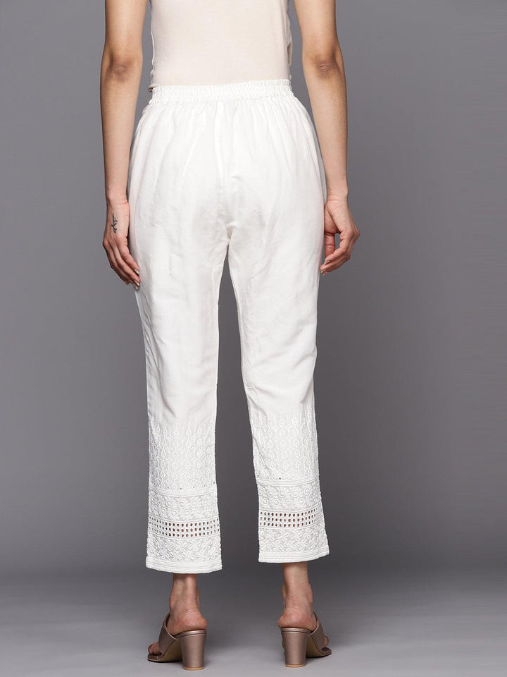 White Embroidered Cotton Trousers