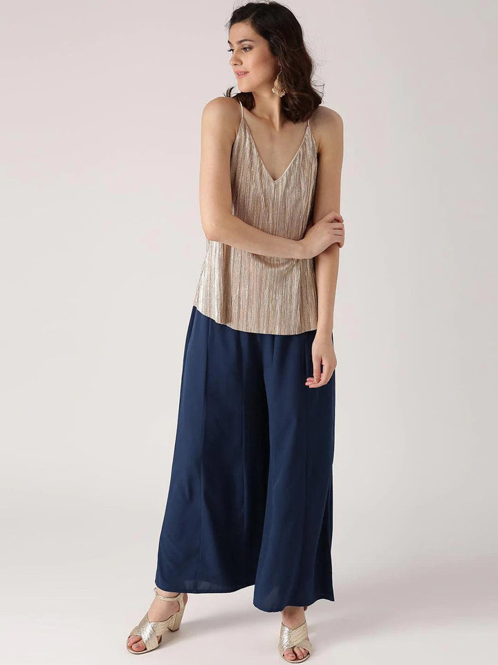 Blue Solid Crepe Palazzos